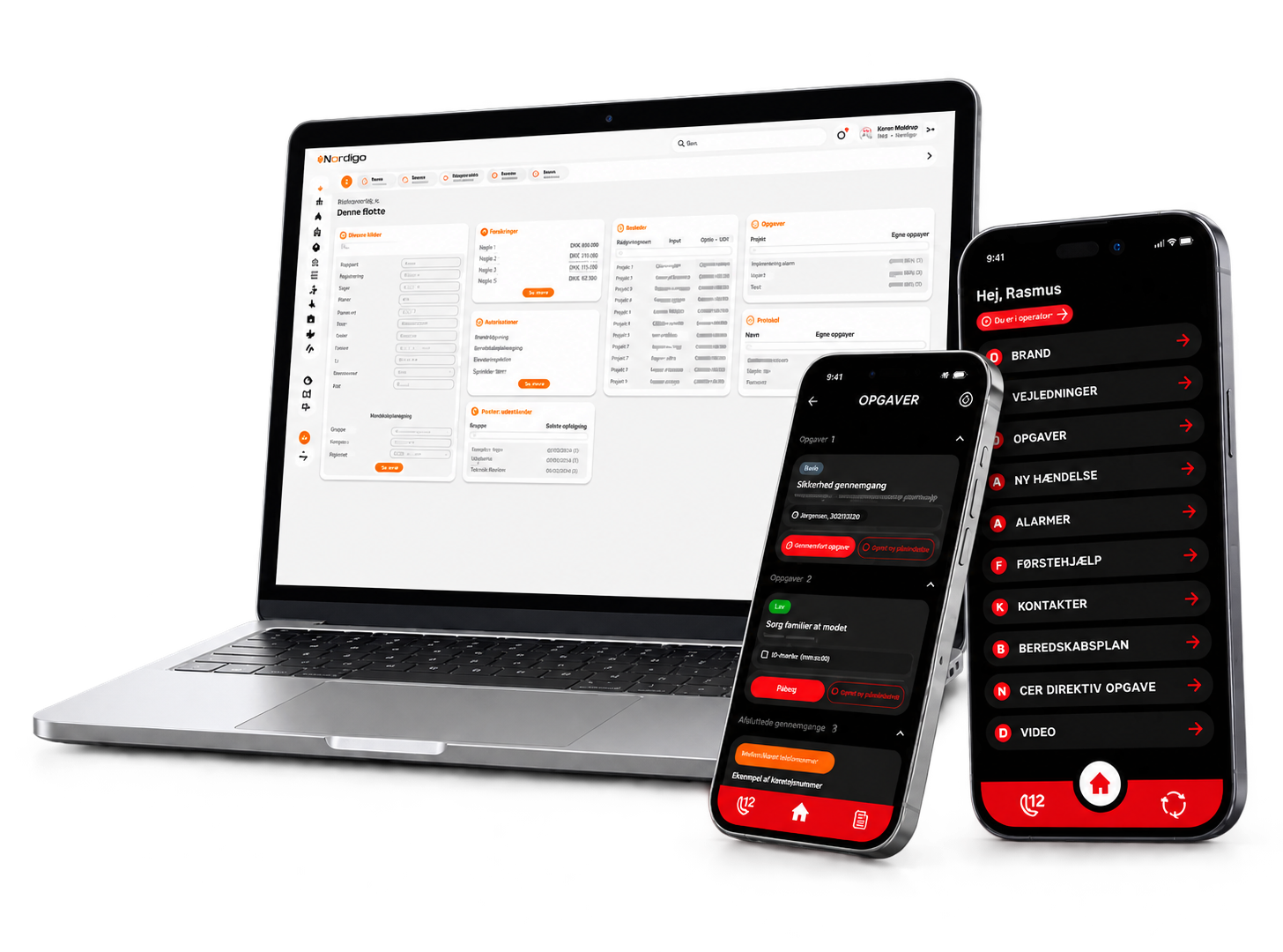 Illustration af IMS på en pc og Beredskabsapp på to mobiltelefoner